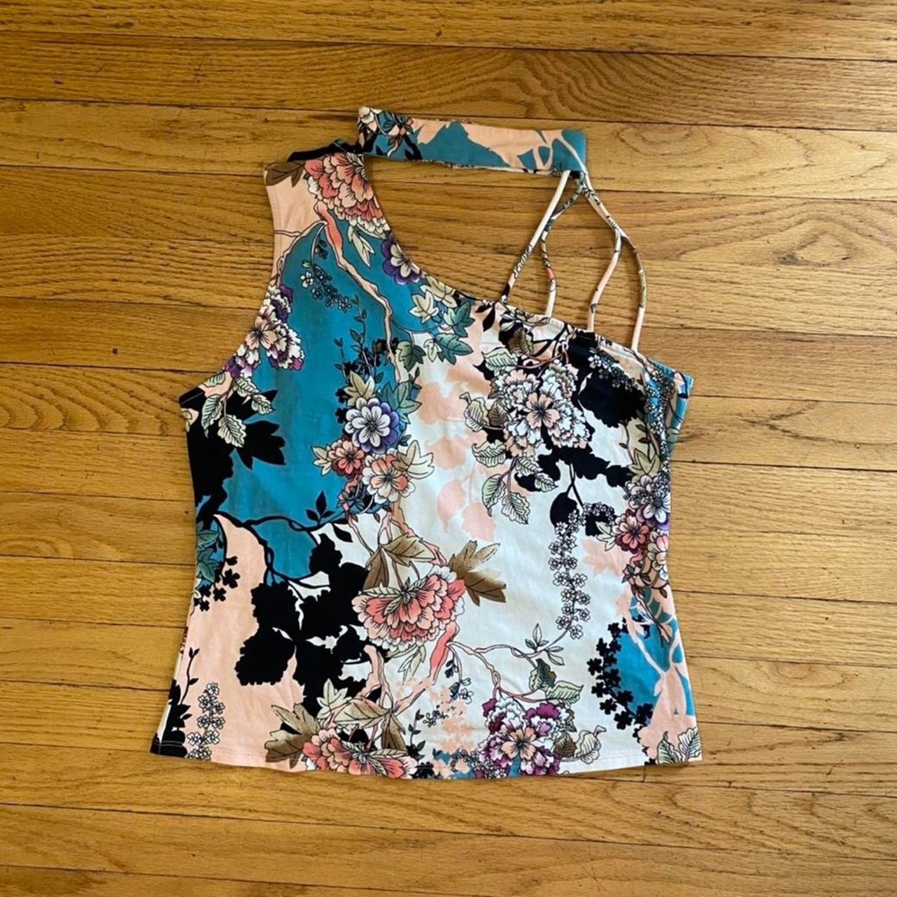 guess y2k pink and blue floral halter top
